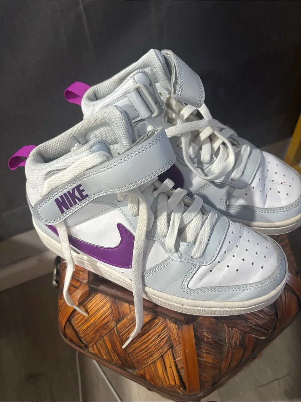 Nike Kids White and Purple Mid-Top Sneakers